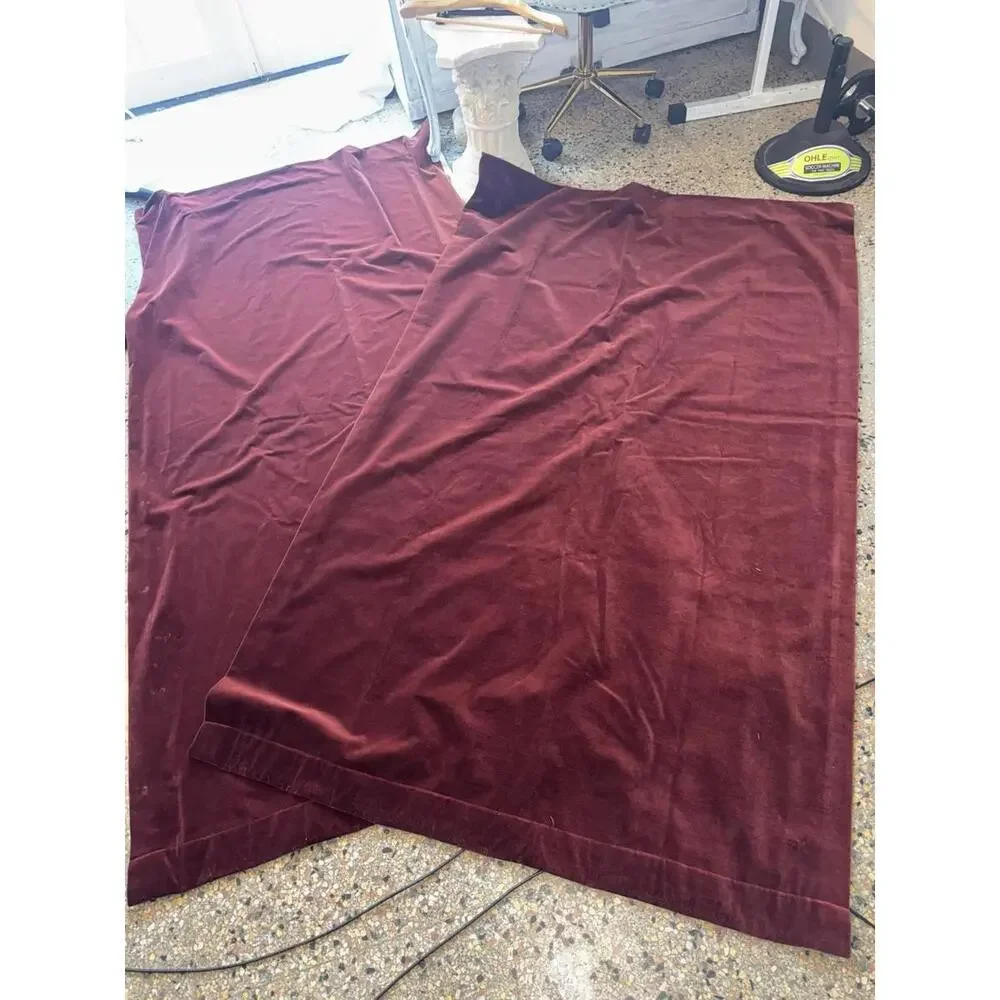 Restoration Hardware (2) Velvet Curtain Panels Red 49 By 96 Pocket DBL Blackout